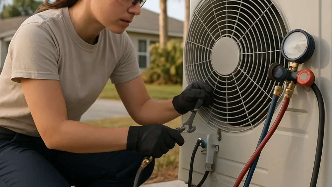 Ductless Mini-Split Installation in jacksonville: HVAC technician connecting the refrigerant lines and electrical wiring to