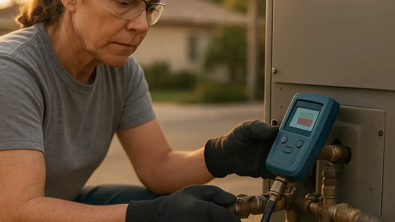 Furnace Maintenance in jacksonville: HVAC technician checking the gas pressure at the manifold of a gas furnace with a