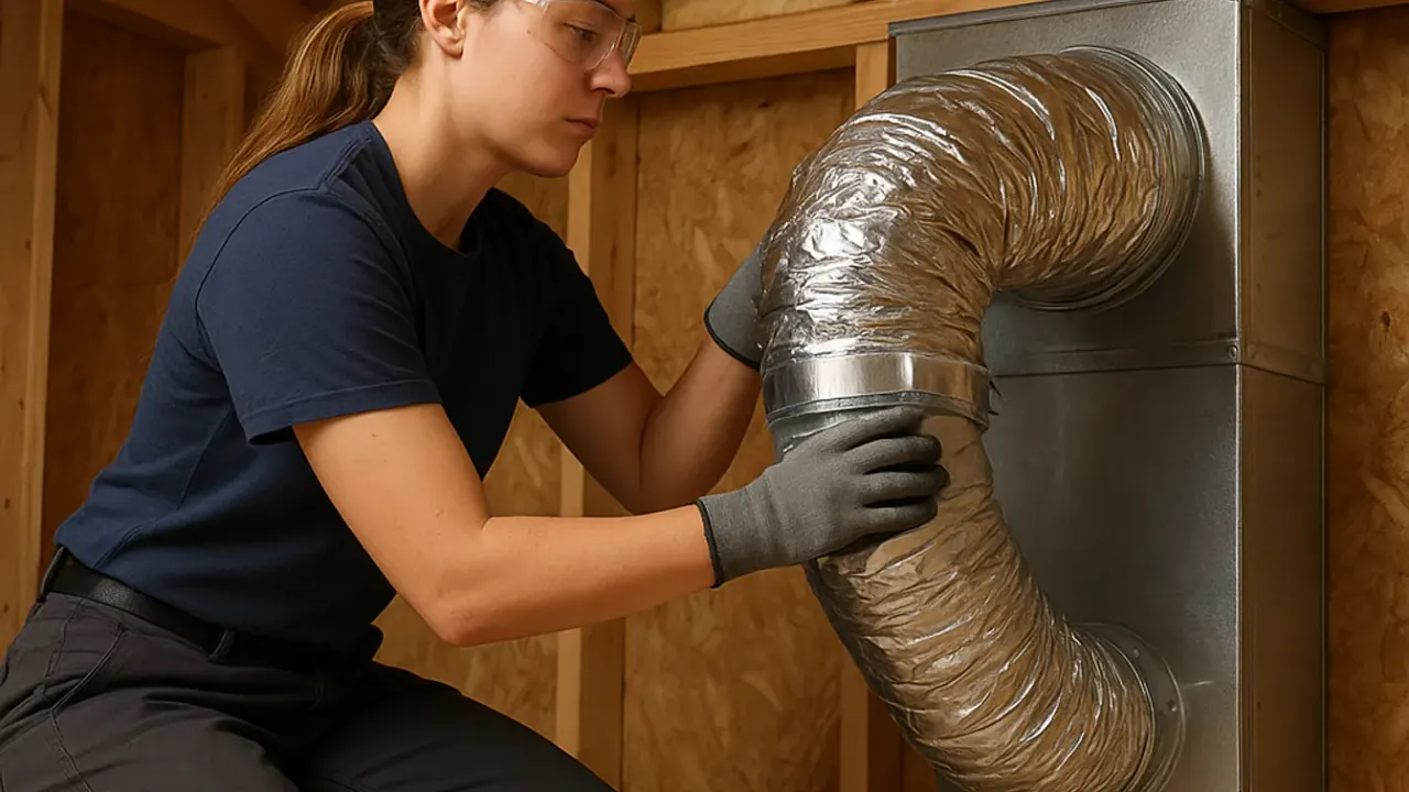 Residential HVAC Services in jacksonville: HVAC technician installing new flexible ductwork in an attic space of a home