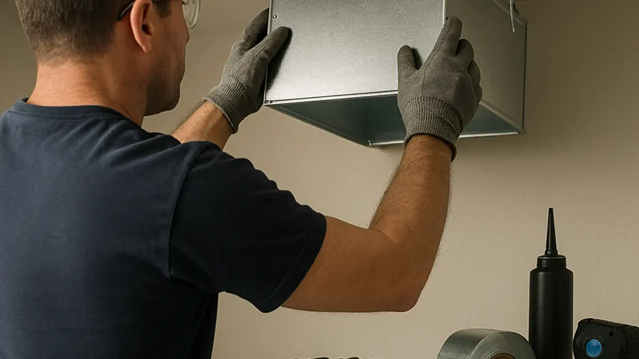 HVAC Duct Installation in jacksonville: HVAC technician installing a new rectangular supply duct through a ceiling opening