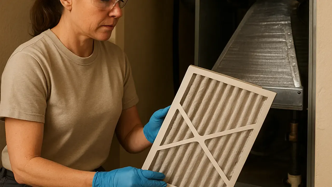 Air Conditioning Maintenance in jacksonville: HVAC technician checking the cleanliness of the indoor air filter in a